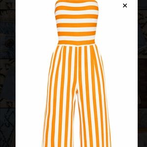 PLT Strapless Yellow Striped Jumpsuit Size 8